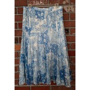 COLDWATER CREEK. PETITE M(10/12) Bandana Paisley Boho Long Skirt Blue & White